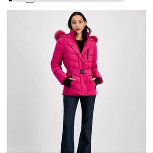 Michael kors Pink Fur Hooded Coat Xl.